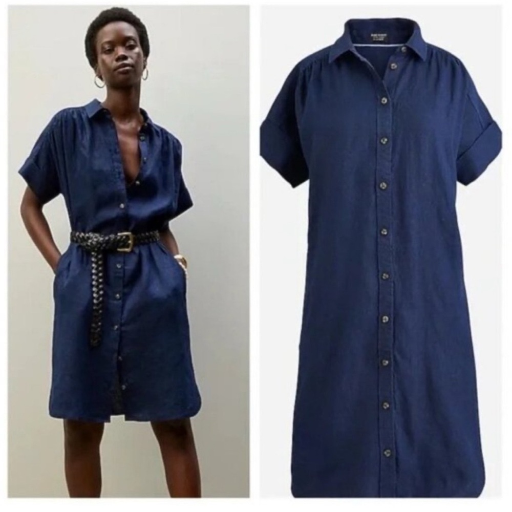 J. Crew Baird McNutt Linen Dark Blue Shirt Dress